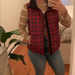 Gap red and gray plaid puffer vest